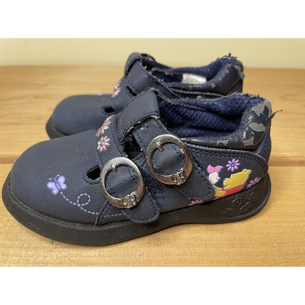 Vintage Y2K Winnie the Pooh Bear Disney Mary Jane Shoes Blue Toddler sz 7 *READ*